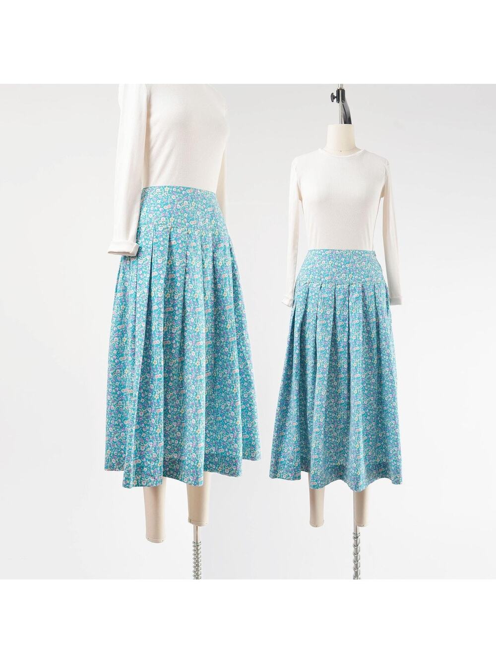 Vintage 90s Laura Ashley Floral Cotton Full Pleated Midi Skirt size S